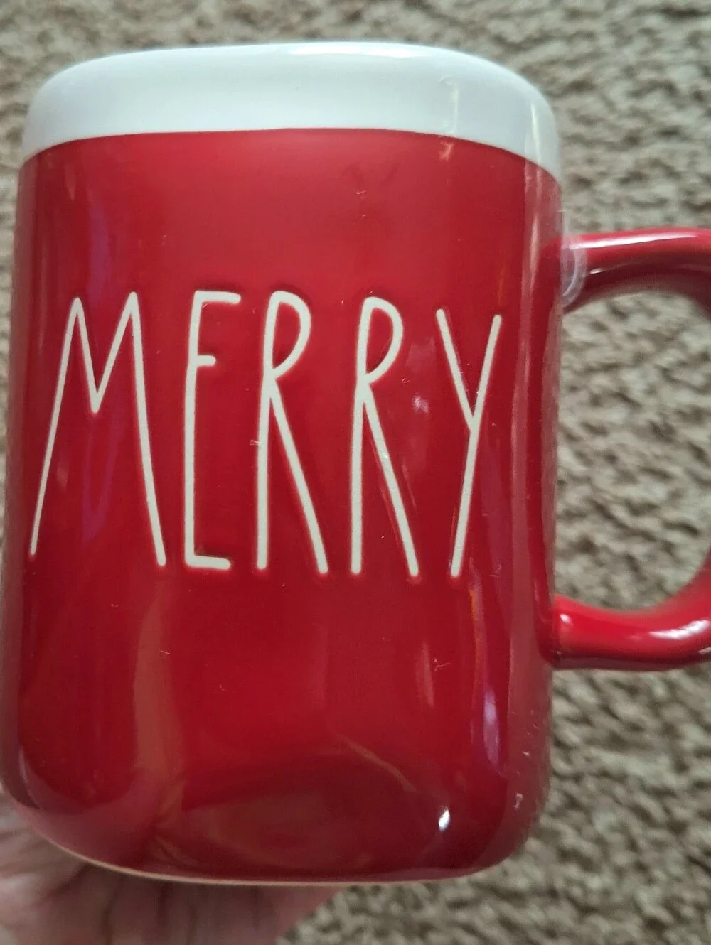 Rae Dunn Red Ceramic Mug with White Rim